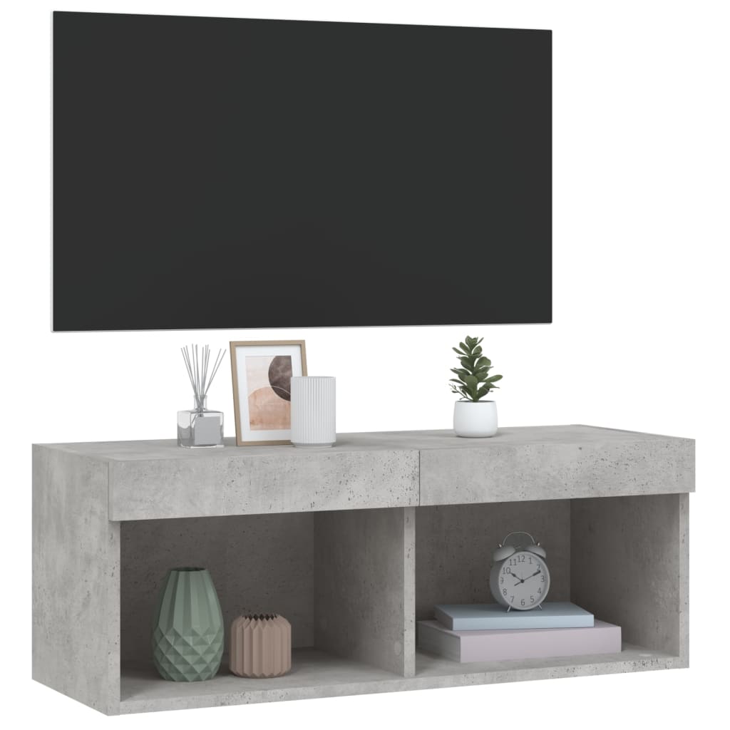 TV skapītis ar LED apgaismojumu, betona pelēks, 80x30x30 cm