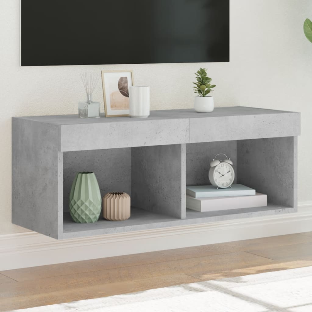 TV skapītis ar LED apgaismojumu, betona pelēks, 80x30x30 cm