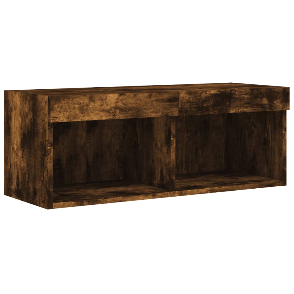 TV Cabinet with LED Lights, Smoked Oak, 80x30x30cm