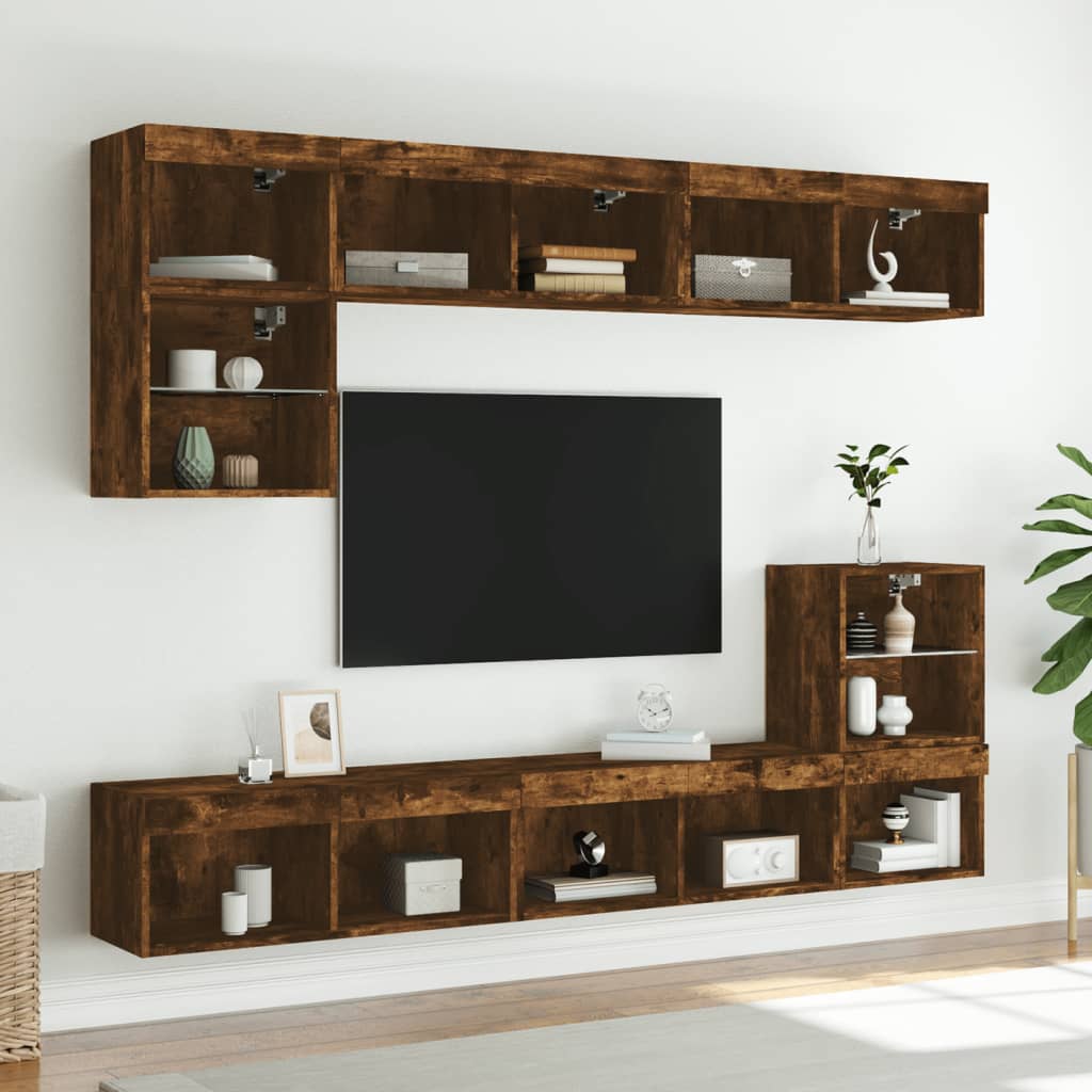 TV spintelės su LED, 2vnt., dūminio ąžuolo, 80x30x30cm