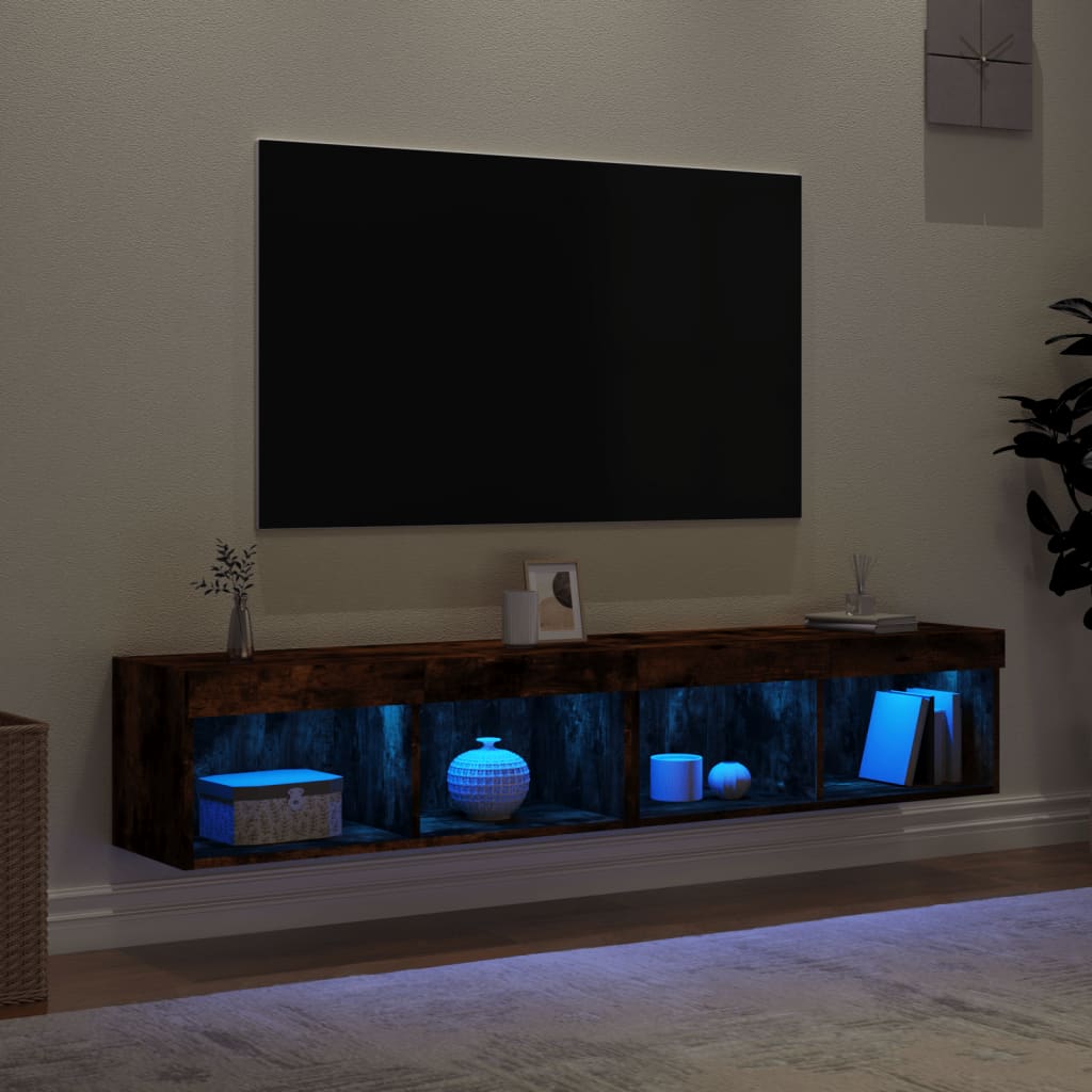 TV spintelės su LED, 2vnt., dūminio ąžuolo, 80x30x30cm