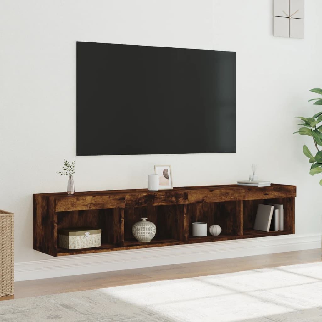 TV spintelės su LED, 2vnt., dūminio ąžuolo, 80x30x30cm