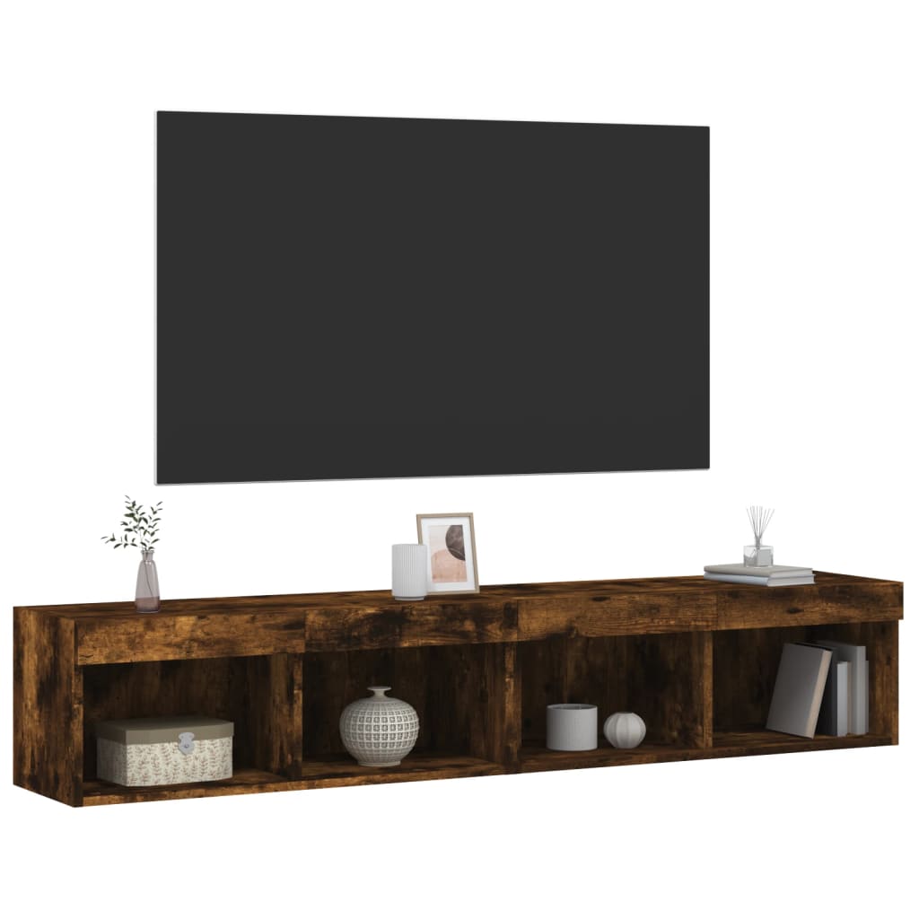 TV spintelės su LED, 2vnt., dūminio ąžuolo, 80x30x30cm