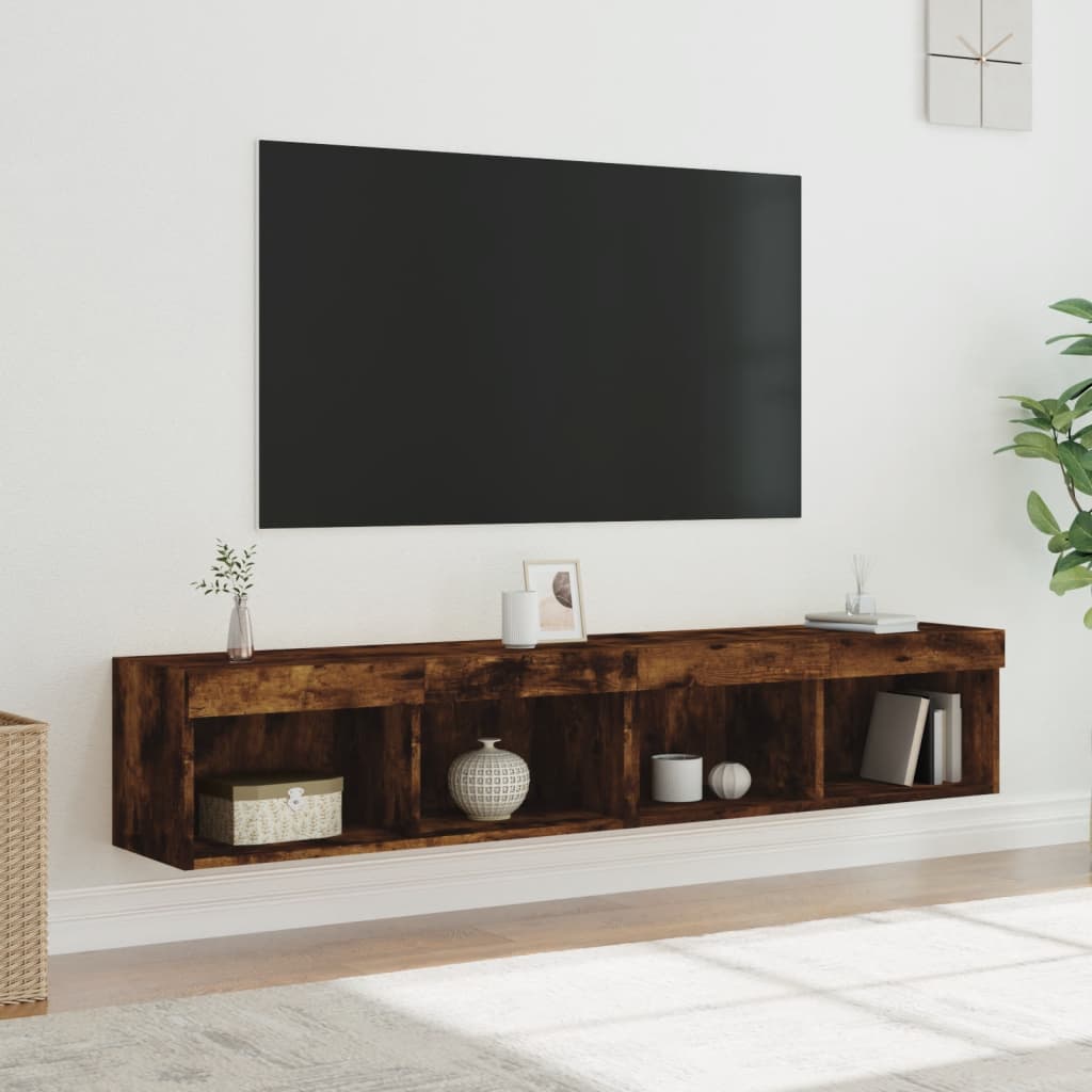 TV spintelės su LED, 2vnt., dūminio ąžuolo, 80x30x30cm