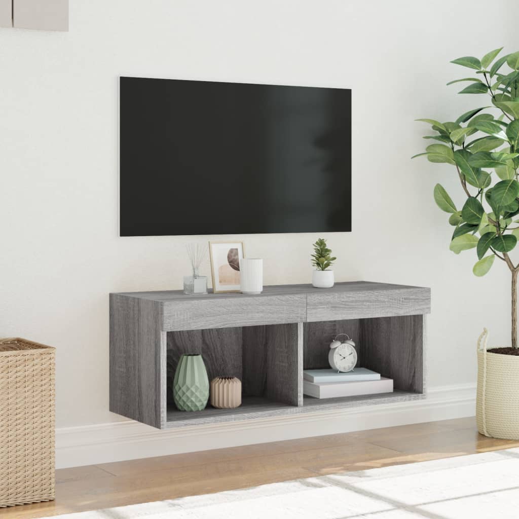 TV cabinet with LED lights, grey oak, 80x30x30cm