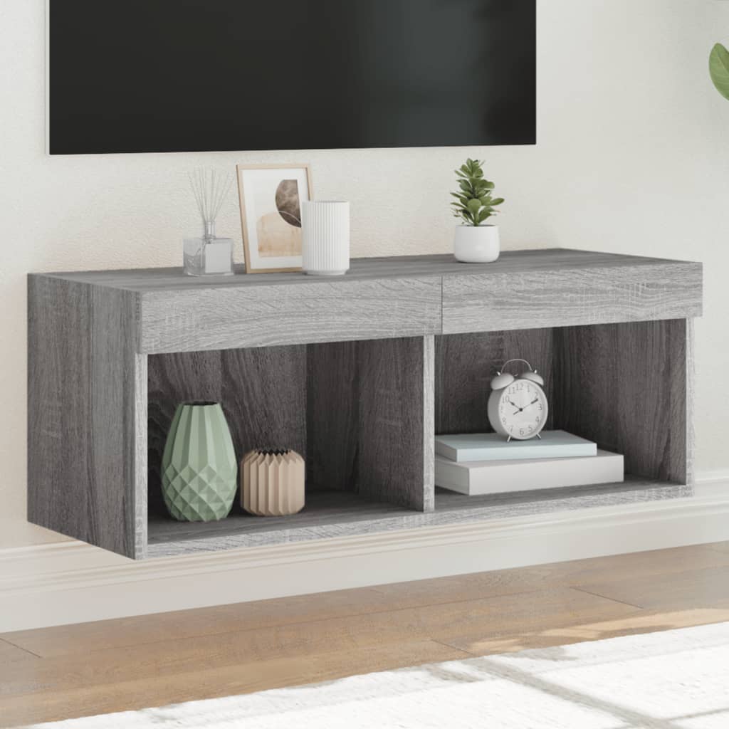 TV cabinet with LED lights, grey oak, 80x30x30cm