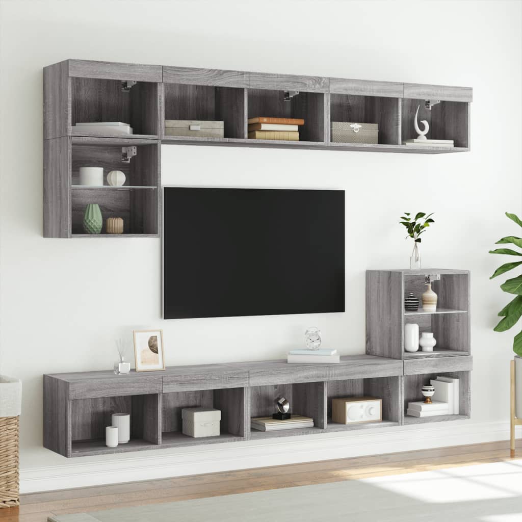 TV spintelės su LED, 2vnt., pilkos ąžuolo, 80x30x30cm