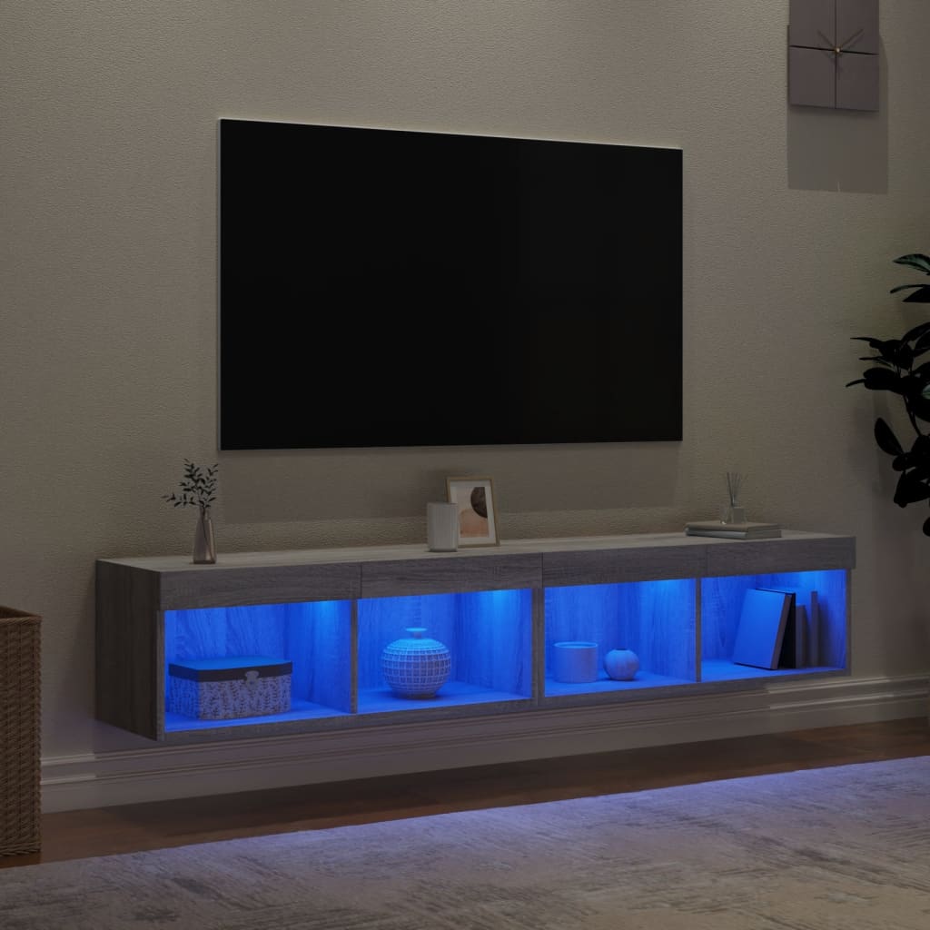 TV spintelės su LED, 2vnt., pilkos ąžuolo, 80x30x30cm