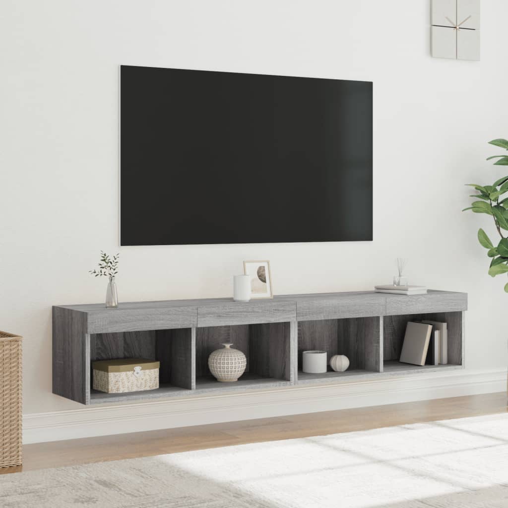 TV spintelės su LED, 2vnt., pilkos ąžuolo, 80x30x30cm