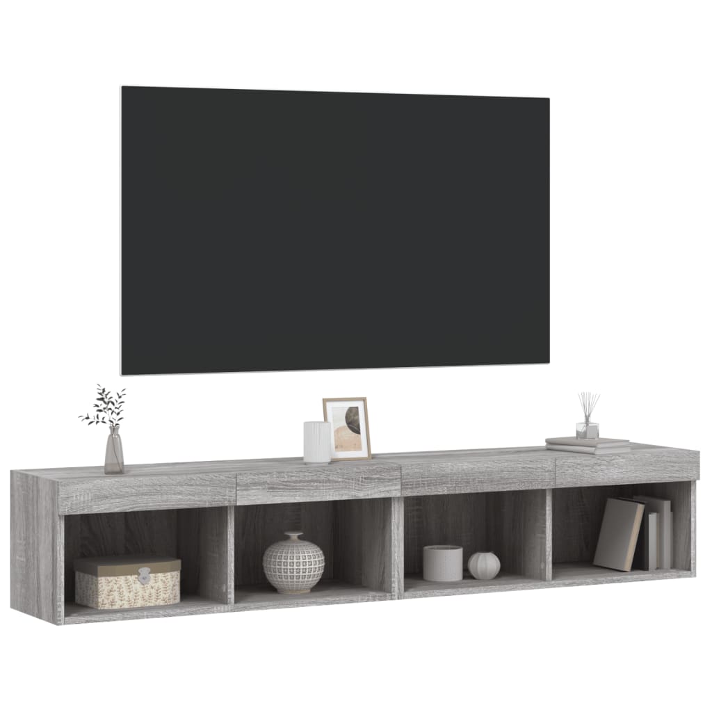 TV spintelės su LED, 2vnt., pilkos ąžuolo, 80x30x30cm