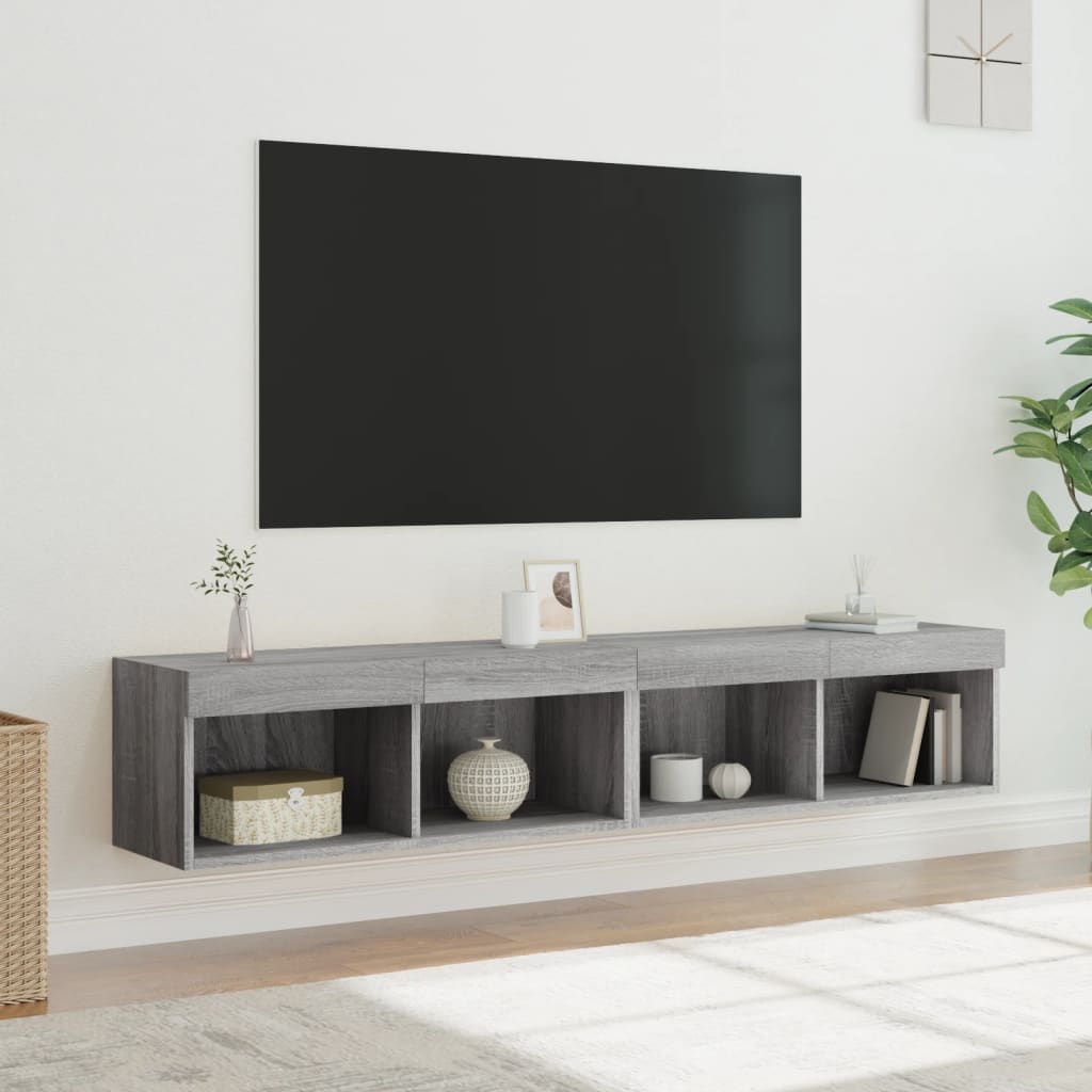 TV spintelės su LED, 2vnt., pilkos ąžuolo, 80x30x30cm