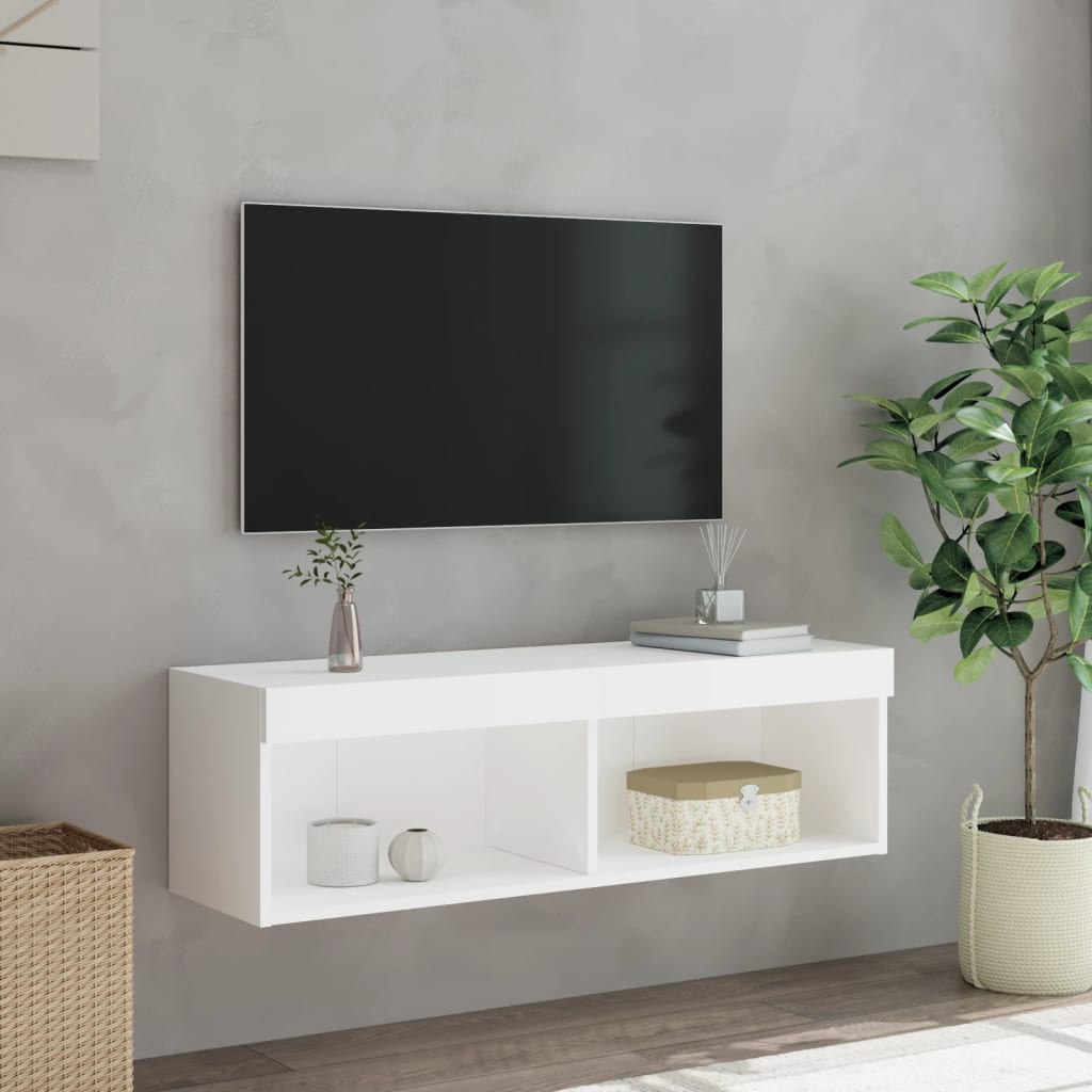 Televizora skapītis ar LED apgaismojumu, balts, 100x30x30cm