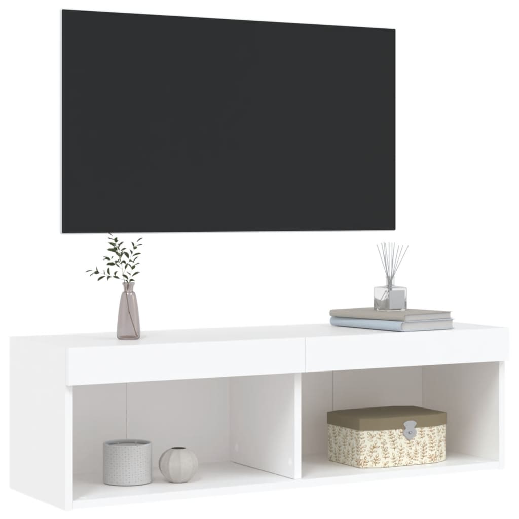 TV spintelė su LED lemputėmis, baltos spalvos, 100x30x30cm
