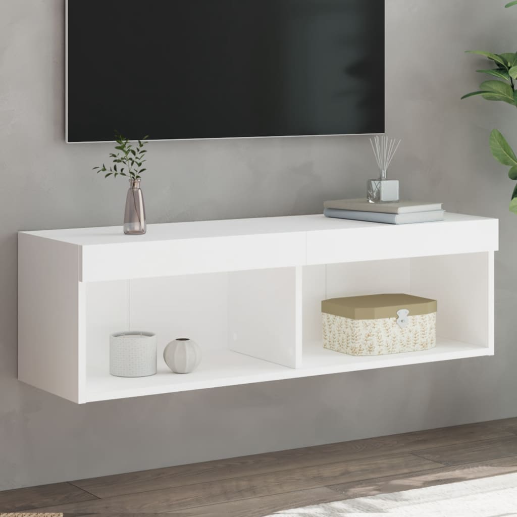 TV spintelė su LED lemputėmis, baltos spalvos, 100x30x30cm