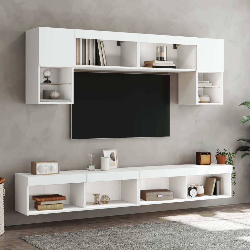 TV skapji ar LED gaismām, 2 gab., balti, 100x30x30cm