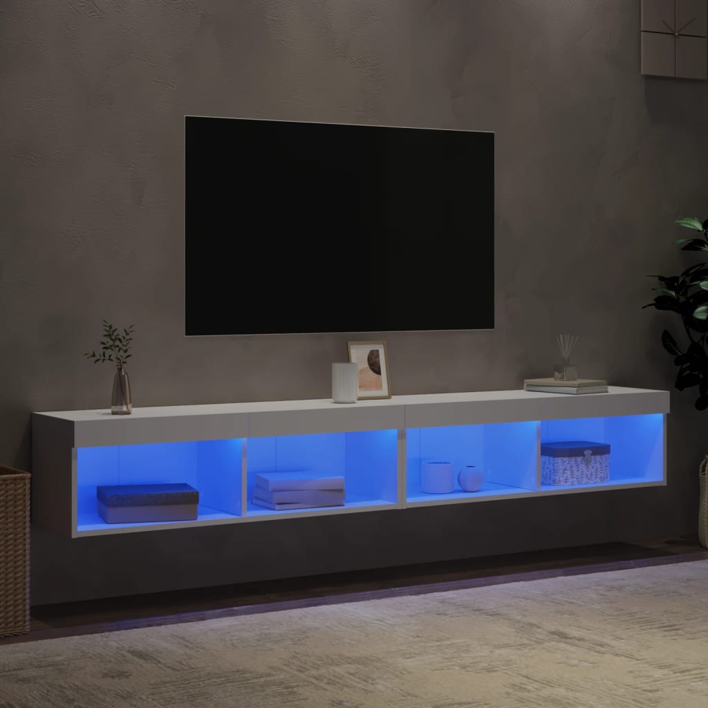 TV skapji ar LED gaismām, 2 gab., balti, 100x30x30cm