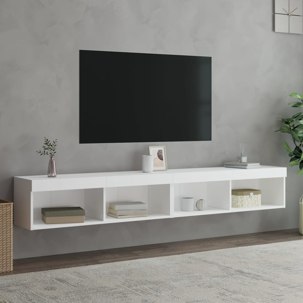 TV skapji ar LED gaismām, 2 gab., balti, 100x30x30cm