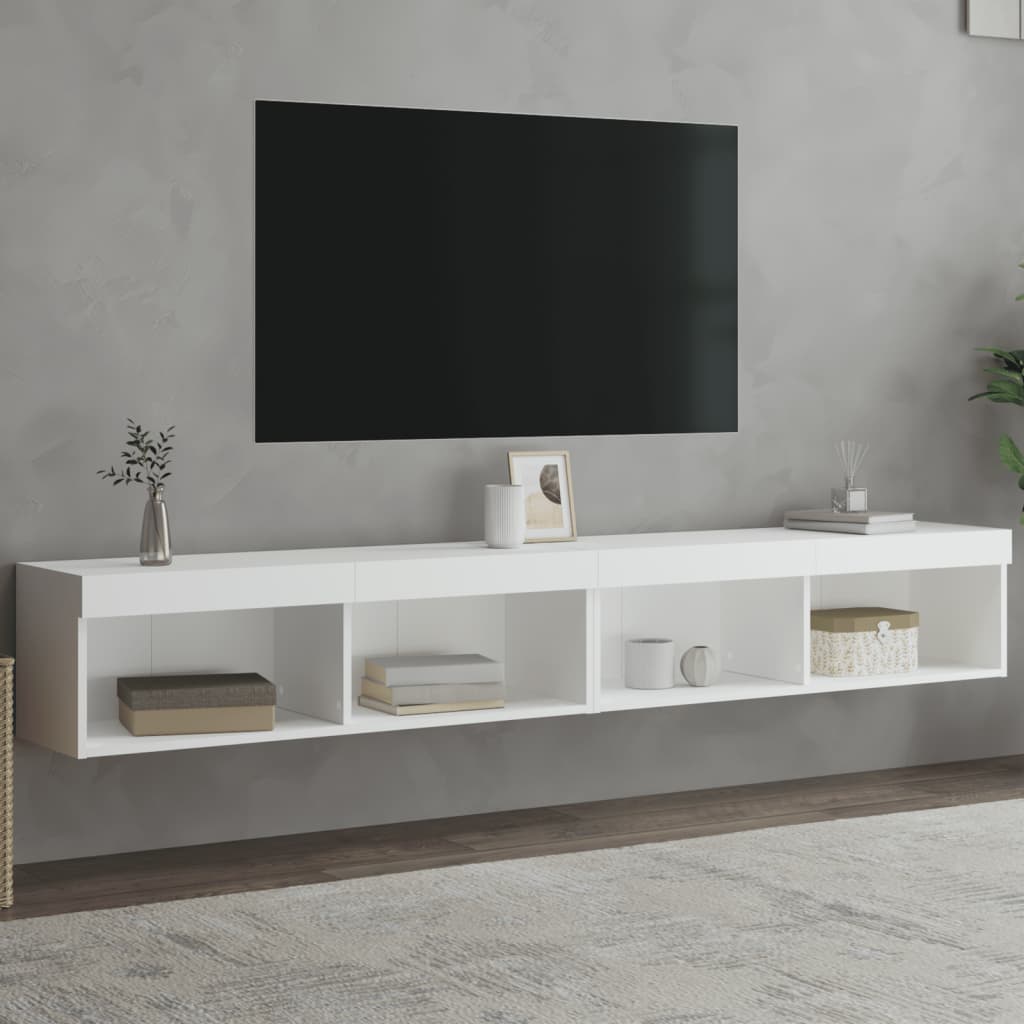 TV skapji ar LED gaismām, 2 gab., balti, 100x30x30cm