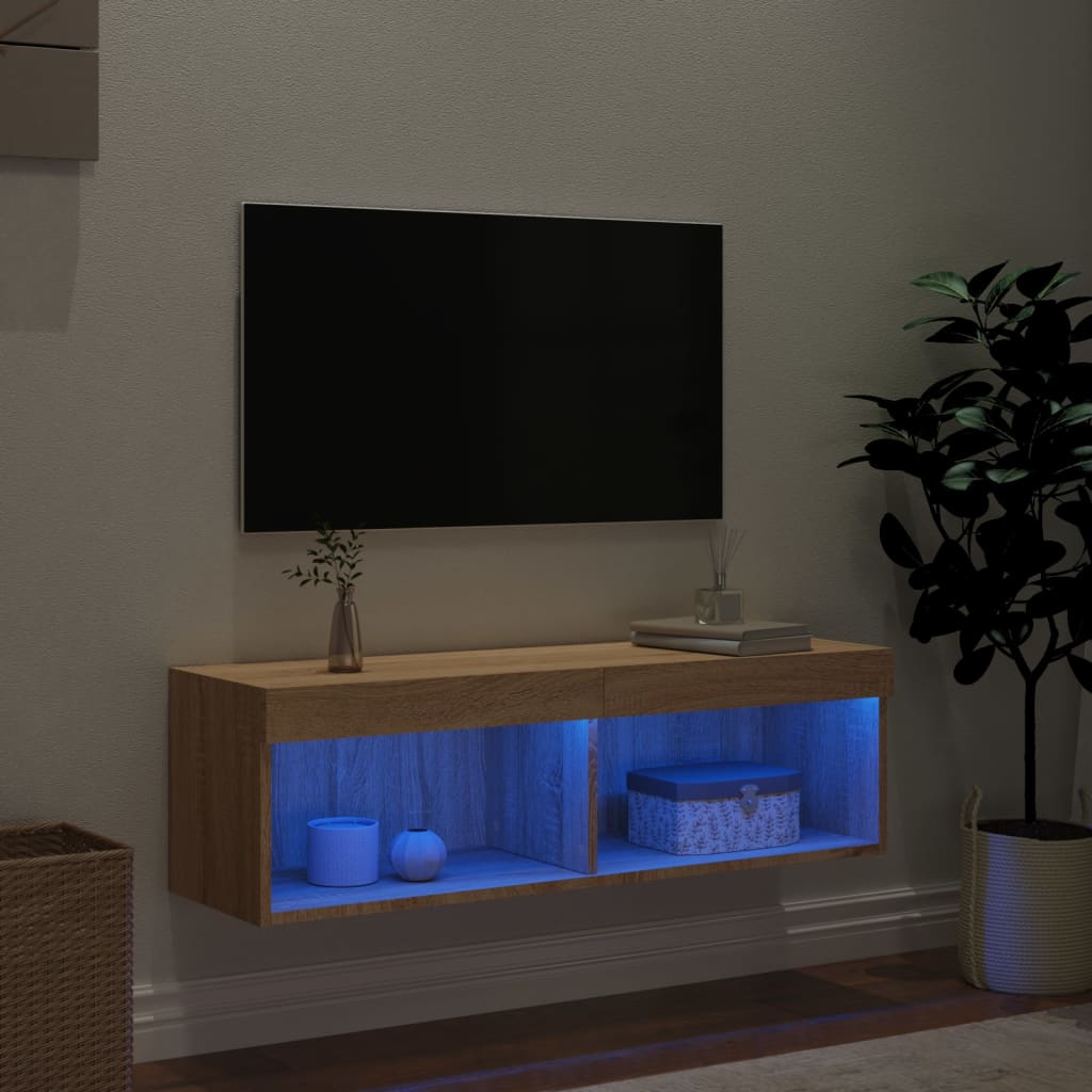 TV skapītis ar LED apgaismojumu, ozola krāsā, 100x30x30cm
