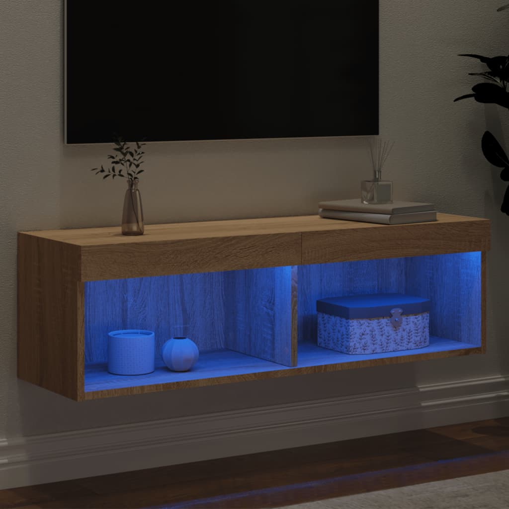 TV skapītis ar LED apgaismojumu, ozola krāsā, 100x30x30cm