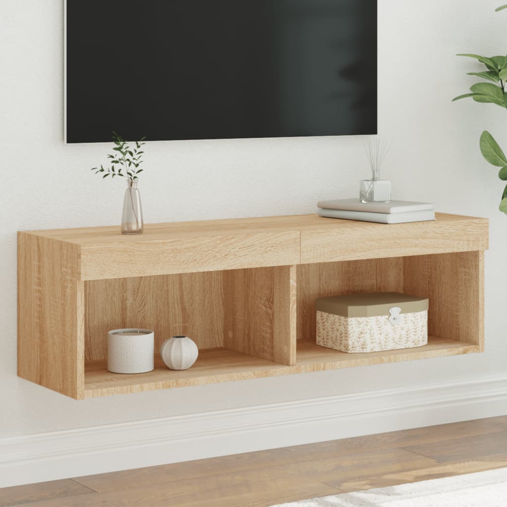 TV skapītis ar LED apgaismojumu, ozola krāsā, 100x30x30cm