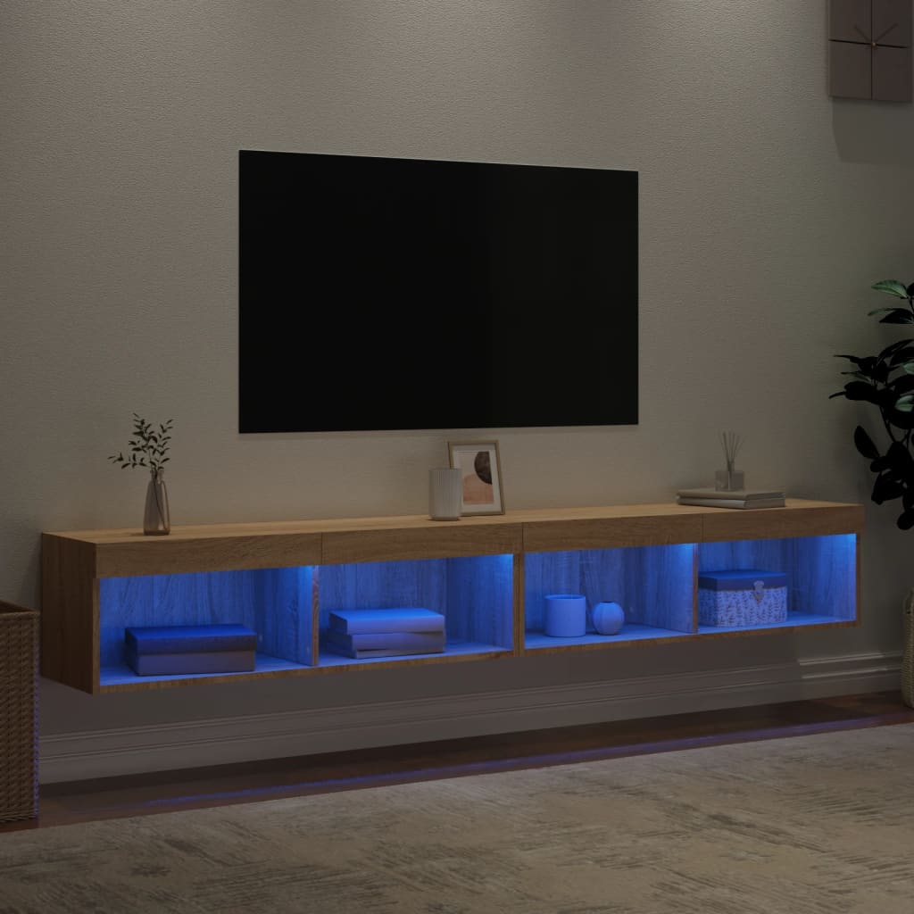 TV spintelės su LED lemputėmis, 2vnt., ąžuolo, 100x30x30cm