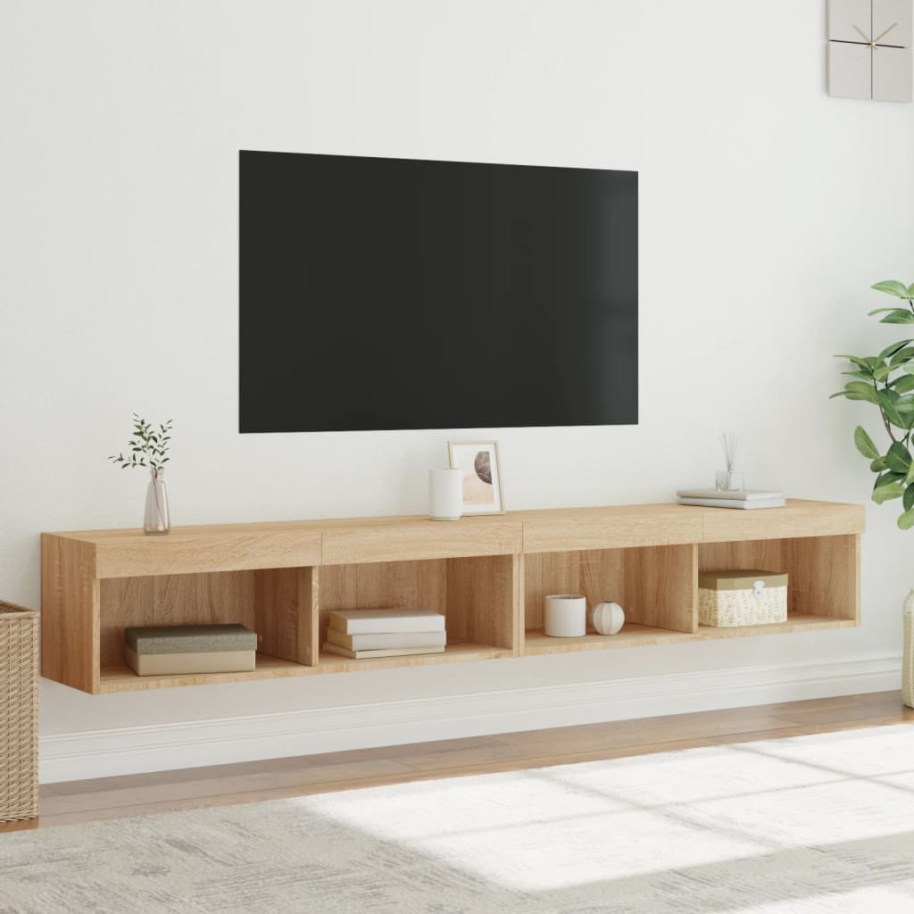 TV spintelės su LED lemputėmis, 2vnt., ąžuolo, 100x30x30cm