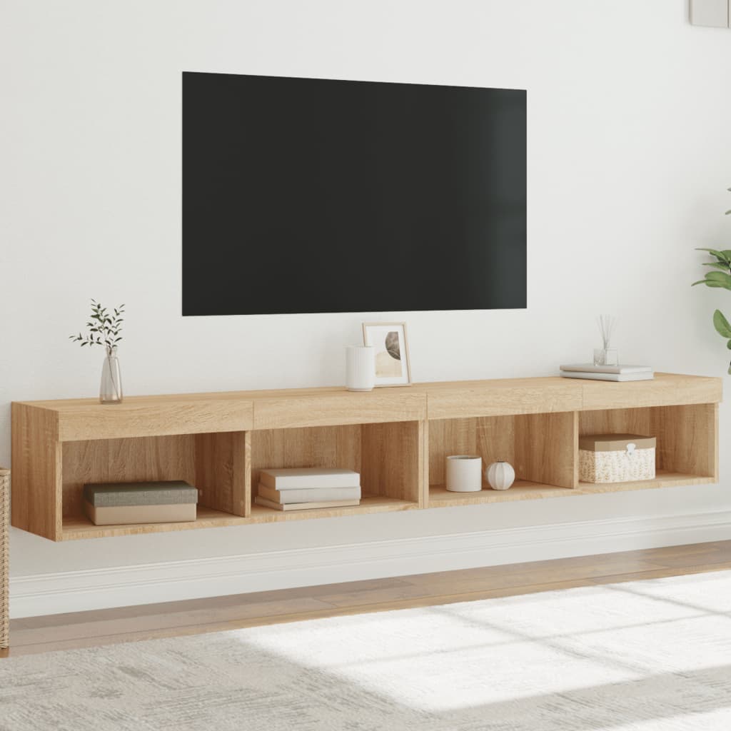 TV spintelės su LED lemputėmis, 2vnt., ąžuolo, 100x30x30cm