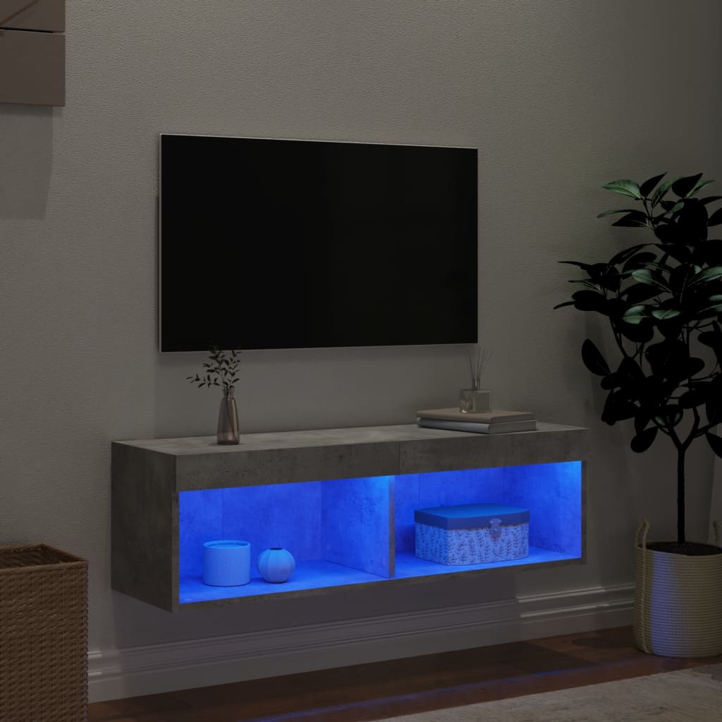 TV spintelė su LED lemputėmis, betono pilka, 100x30x30cm