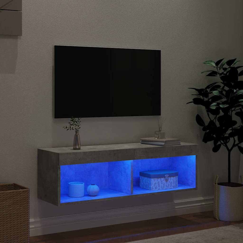TV skapītis ar LED apgaismojumu, betona pelēks, 100x30x30cm