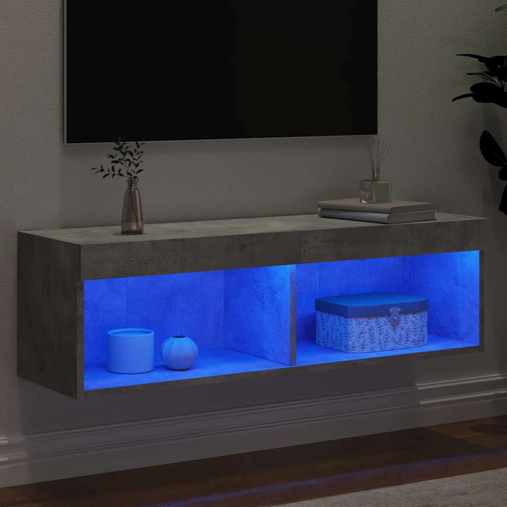 TV skapītis ar LED apgaismojumu, betona pelēks, 100x30x30cm