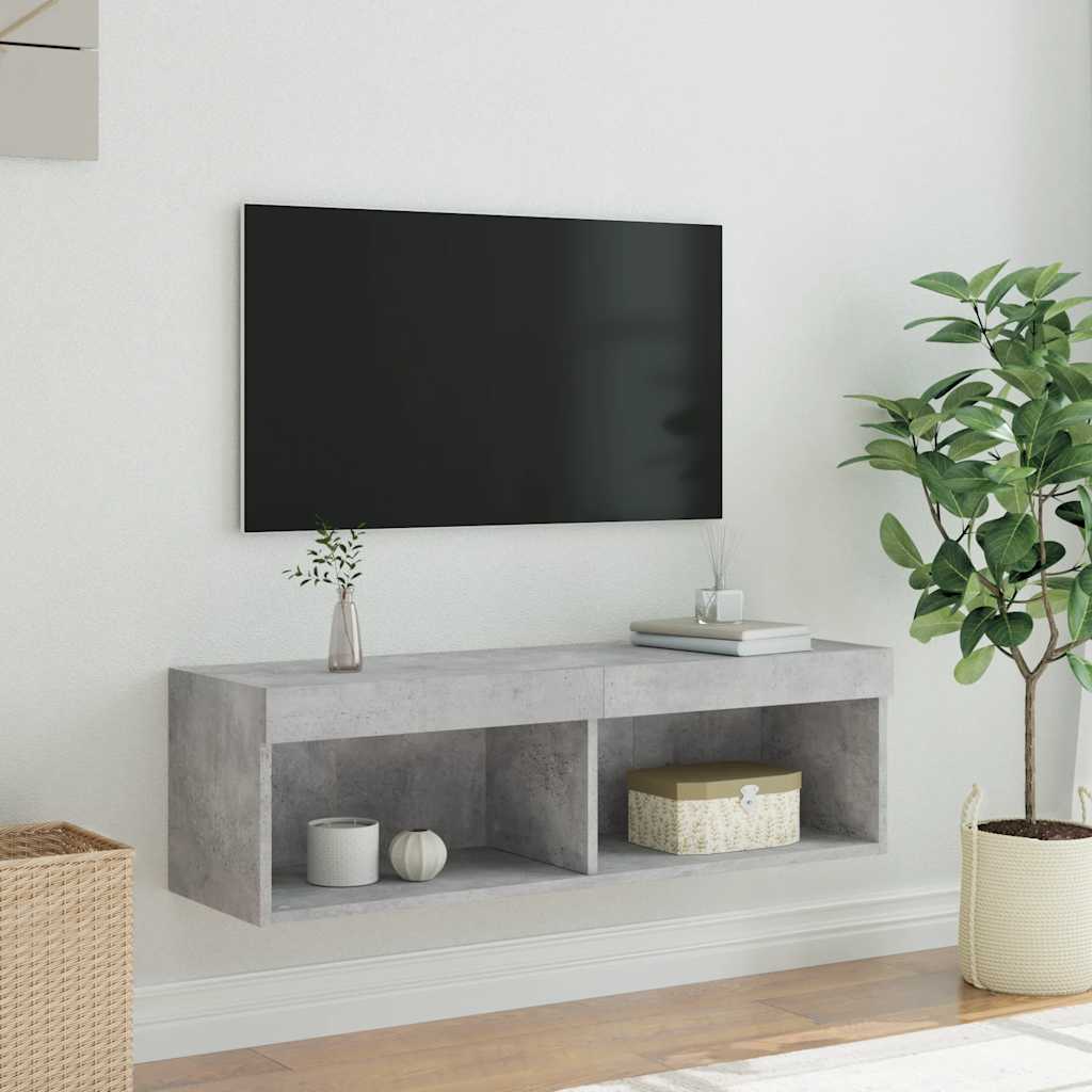 TV skapītis ar LED apgaismojumu, betona pelēks, 100x30x30cm