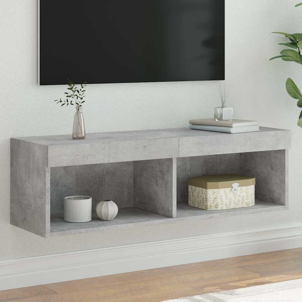 TV skapītis ar LED apgaismojumu, betona pelēks, 100x30x30cm