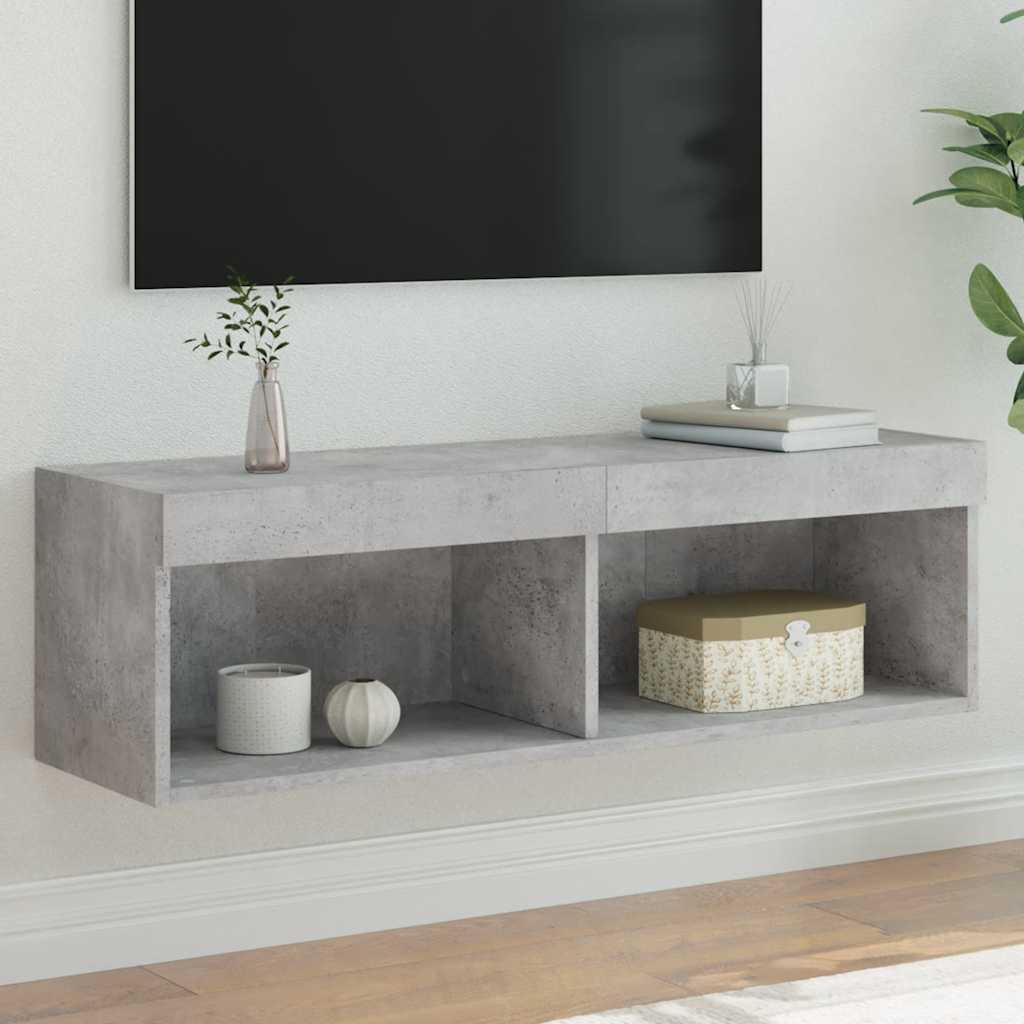 TV skapītis ar LED apgaismojumu, betona pelēks, 100x30x30cm