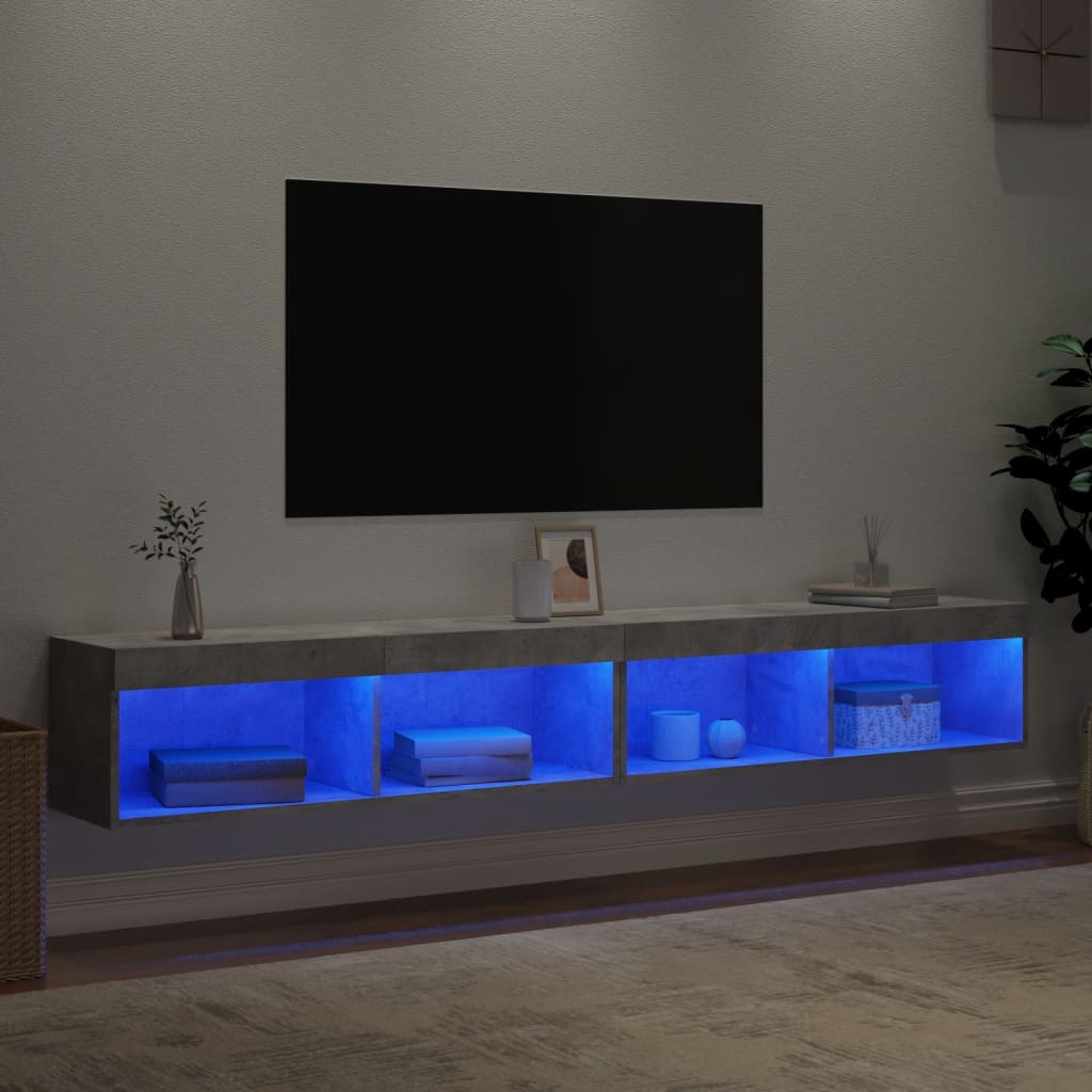 TV spintelės su LED lemputėmis, 2vnt., betono, 100x30x30cm