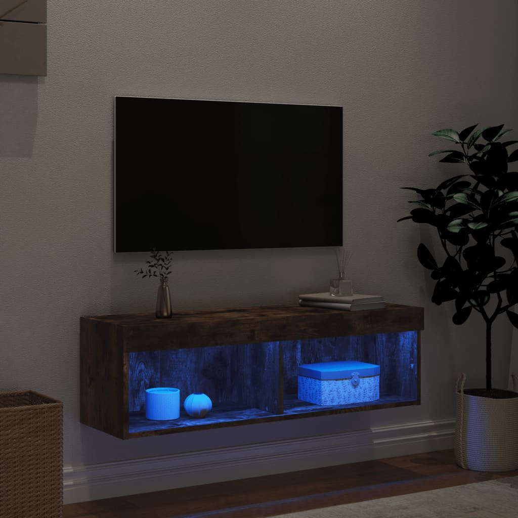 TV skapītis ar LED apgaismojumu, dūmu ozola, 100x30x30cm