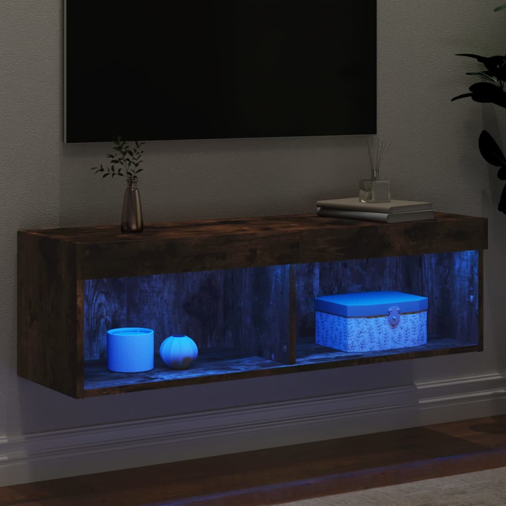 TV skapītis ar LED apgaismojumu, dūmu ozola, 100x30x30cm