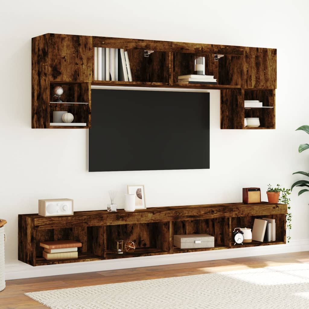 TV skapītis ar LED apgaismojumu, dūmu ozola, 100x30x30cm
