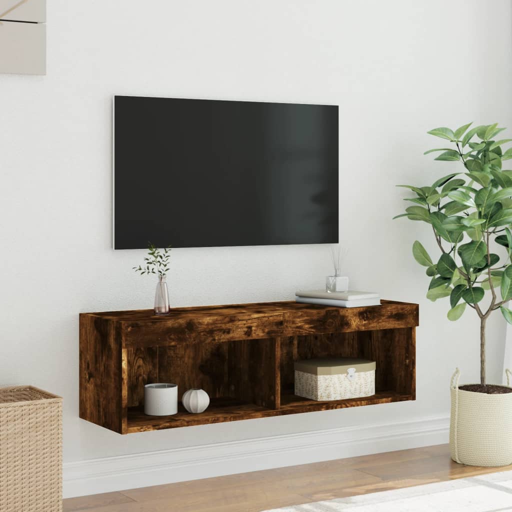 TV skapītis ar LED apgaismojumu, dūmu ozola, 100x30x30cm