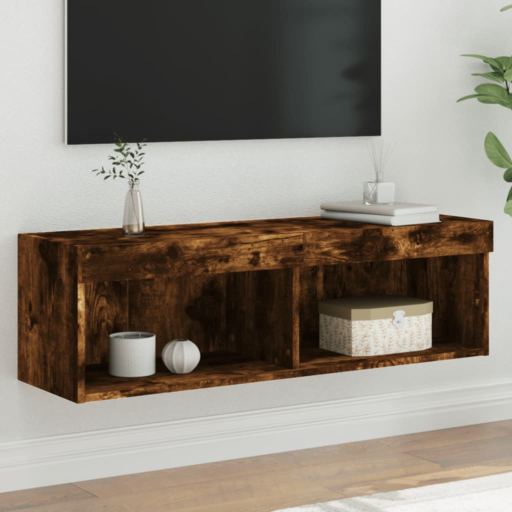 TV skapītis ar LED apgaismojumu, dūmu ozola, 100x30x30cm