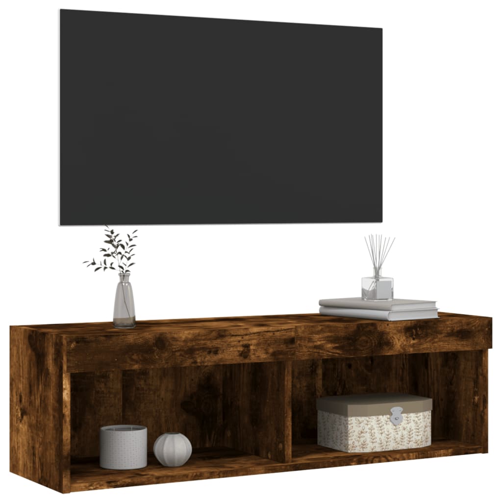 TV skapītis ar LED apgaismojumu, dūmu ozola, 100x30x30cm