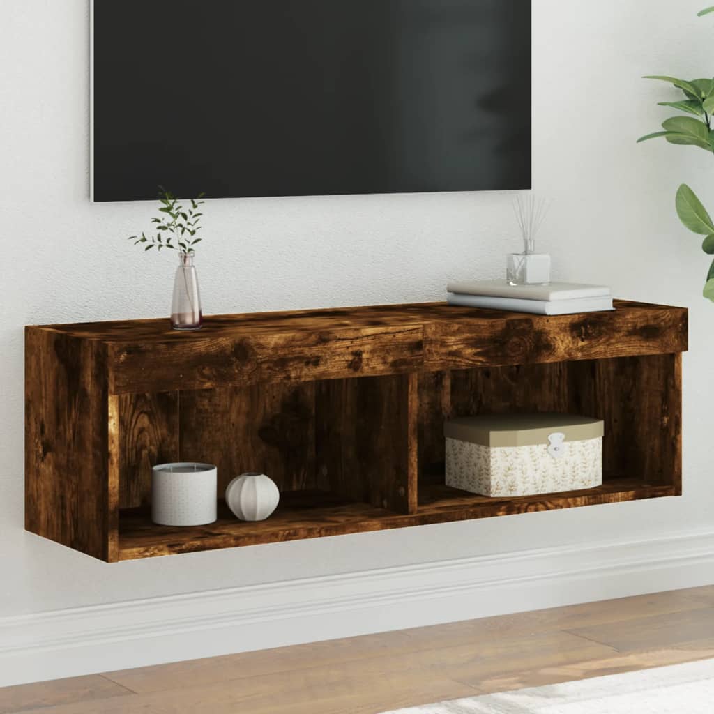 TV skapītis ar LED apgaismojumu, dūmu ozola, 100x30x30cm