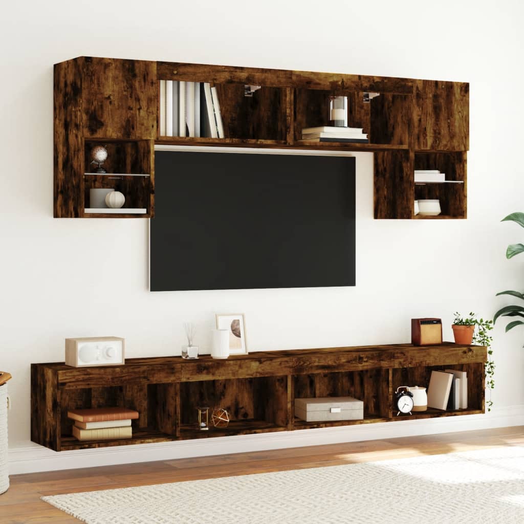 TV spintelės su LED, 2vnt., dūminio ąžuolo, 100x30x30cm