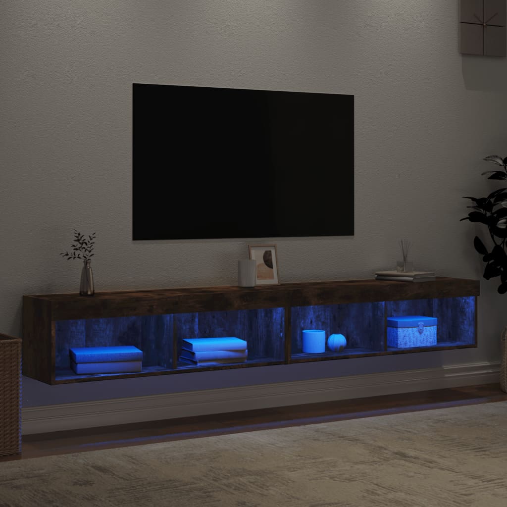 TV spintelės su LED, 2vnt., dūminio ąžuolo, 100x30x30cm