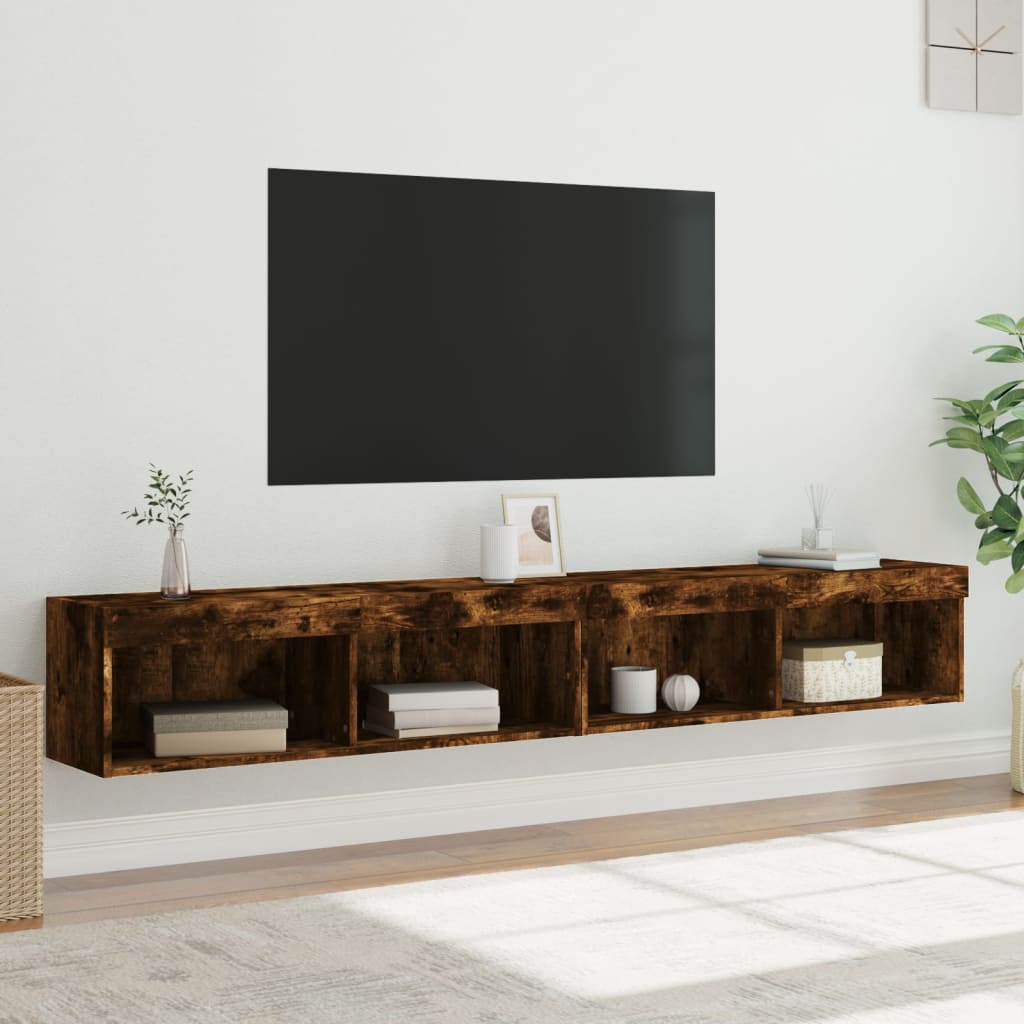 TV spintelės su LED, 2vnt., dūminio ąžuolo, 100x30x30cm