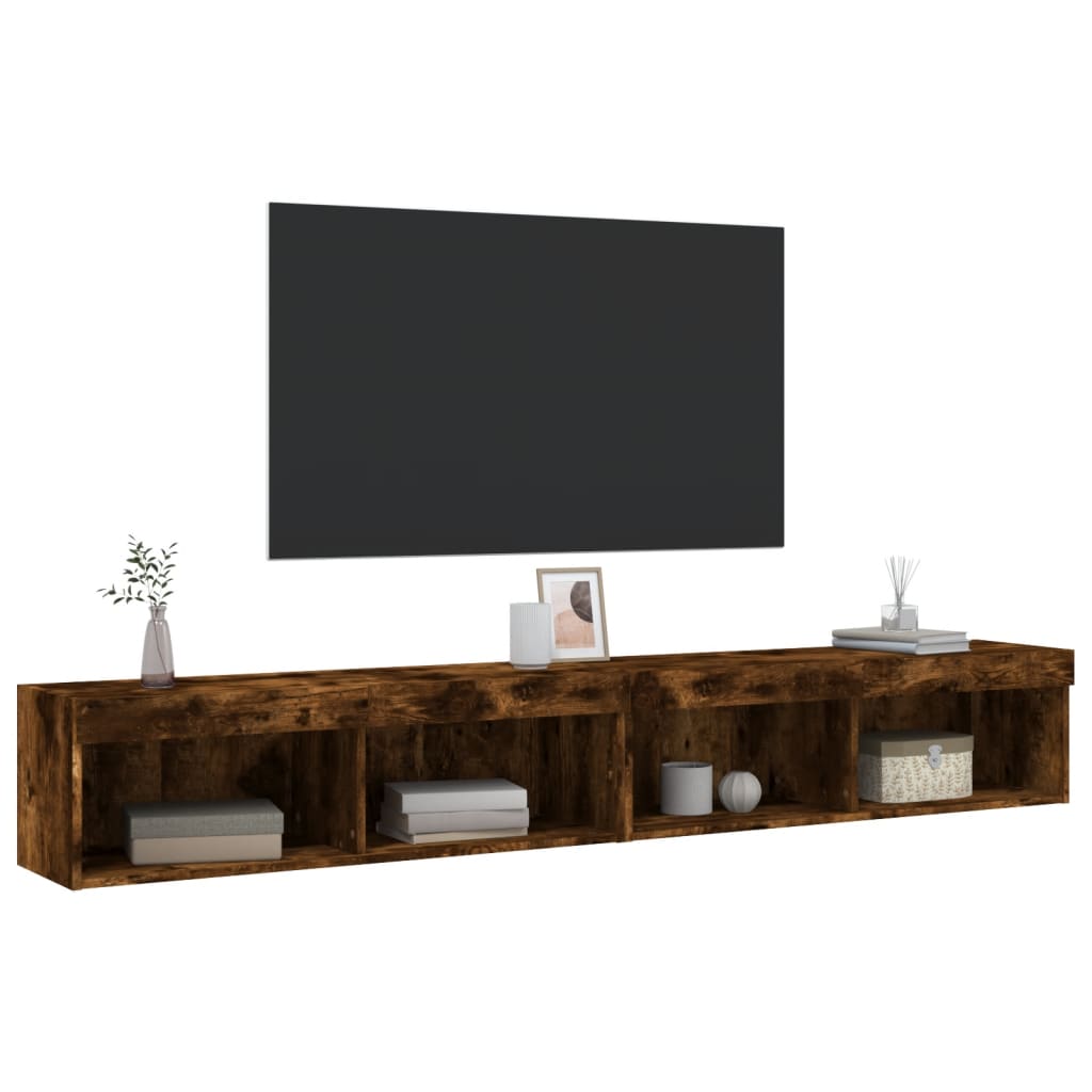 TV spintelės su LED, 2vnt., dūminio ąžuolo, 100x30x30cm