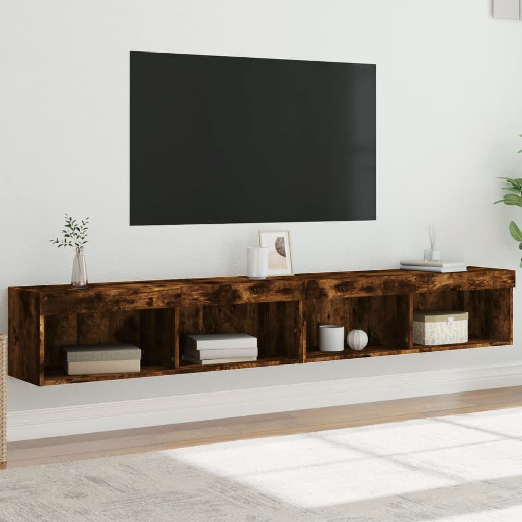 TV spintelės su LED, 2vnt., dūminio ąžuolo, 100x30x30cm