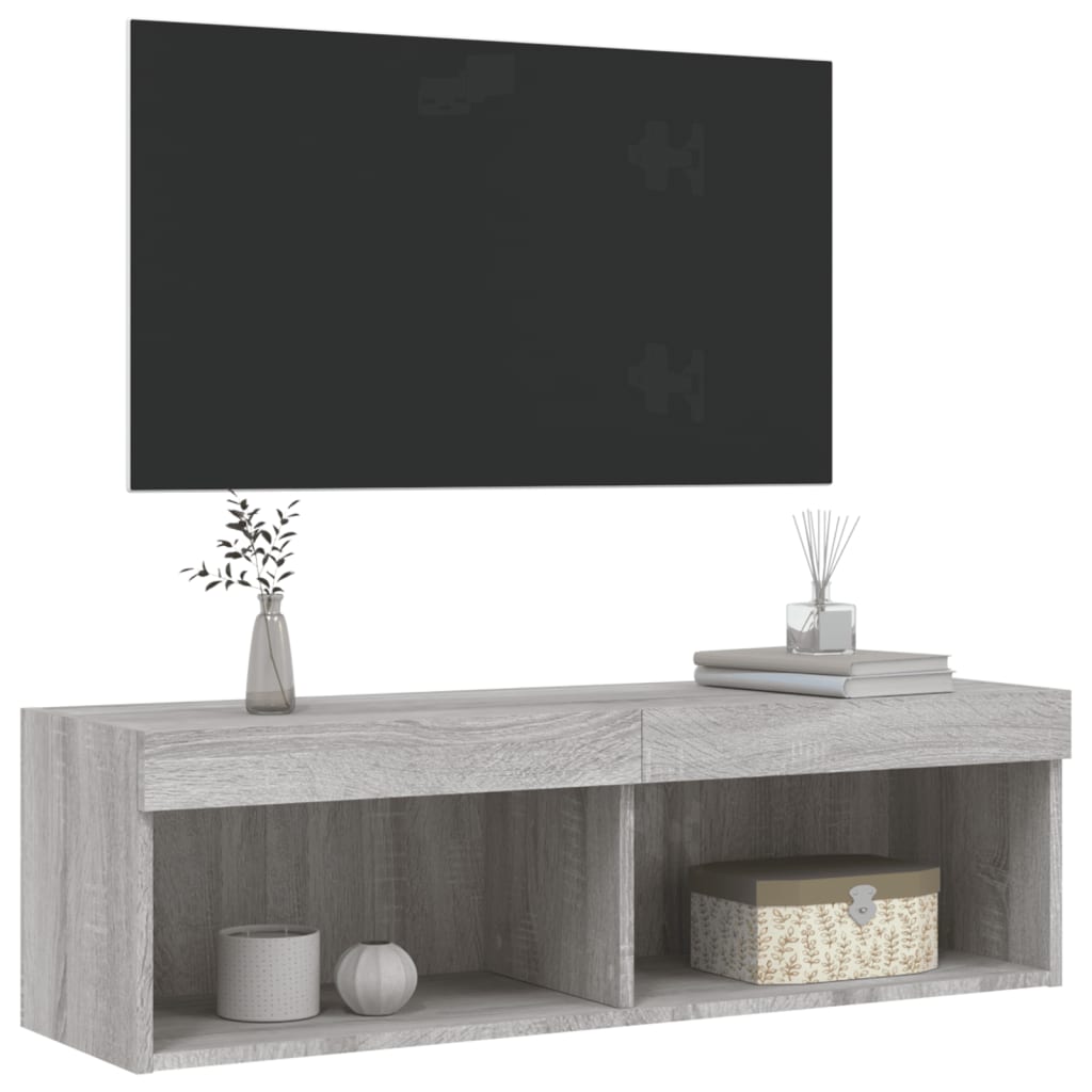 TV spintelė su LED lemputėmis, pilka ąžuolo, 100x30x30cm