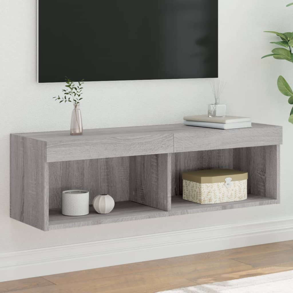 TV spintelė su LED lemputėmis, pilka ąžuolo, 100x30x30cm