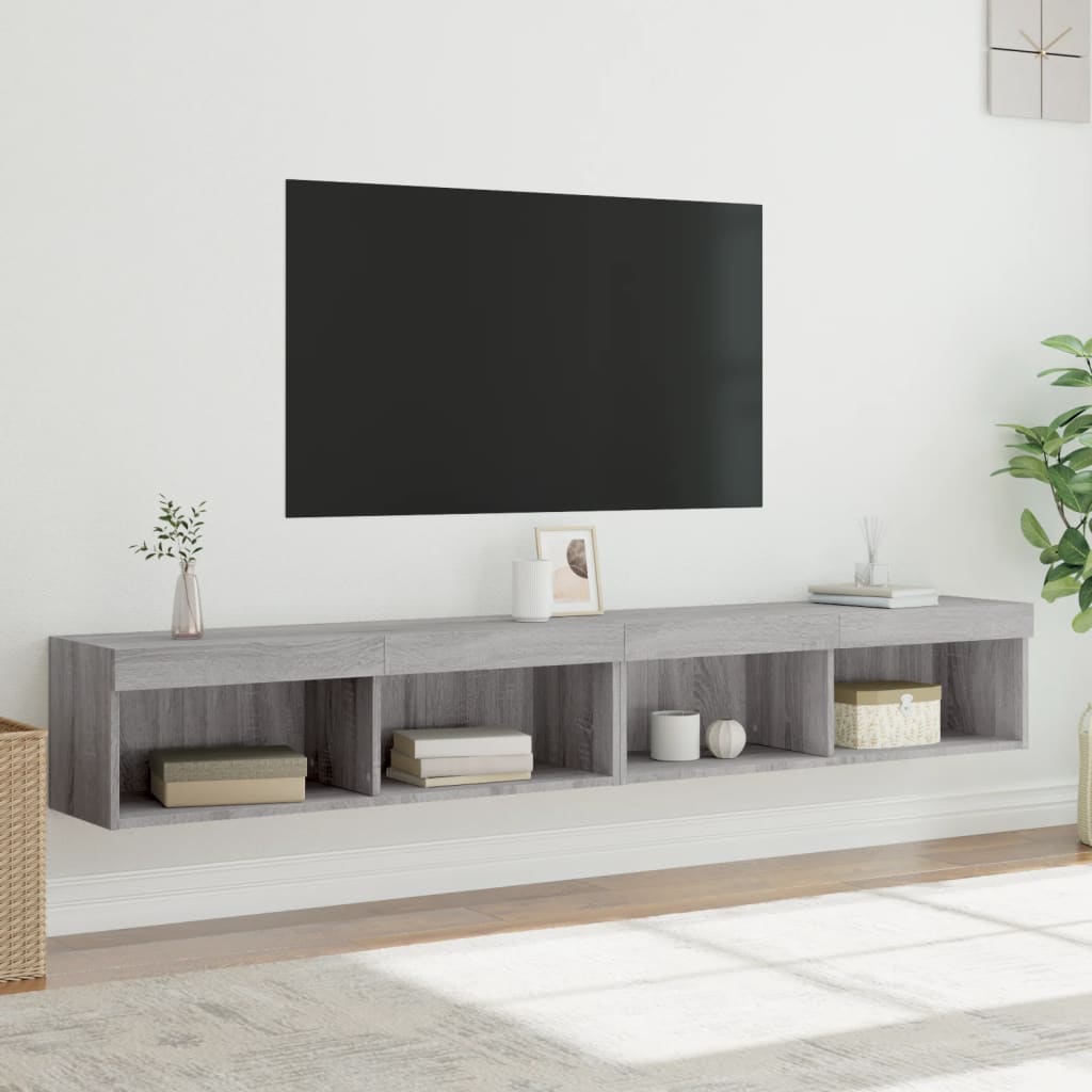 TV Cabinets with LED Lights, 2 pcs., Grey Oak, 100x30x30cm